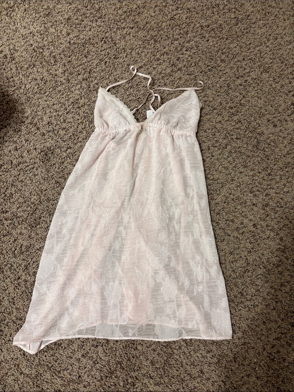Sheer Lace Chemise Nightgown in Light Pink
